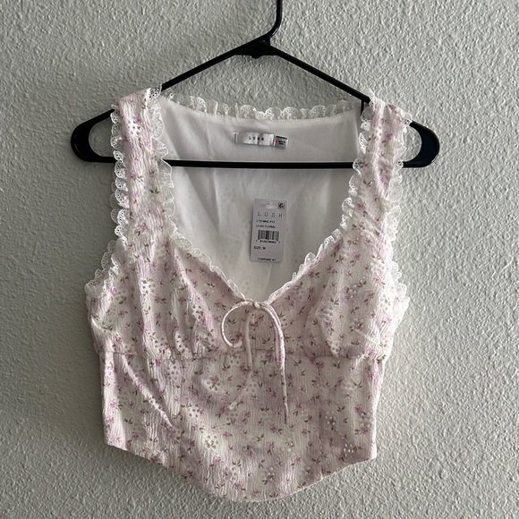 Lush Pink Floral Lace Trim Tank Top - Picture 2 of 7